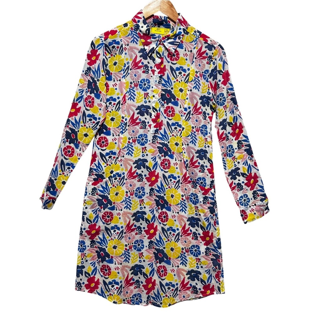 Roller Rabbit XS Floral Shirt Dress Cotton Folk Art Print Resort Boho Tunic
